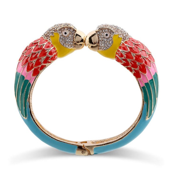 1Love 2Hugs 3Kisses Parrot Bangle Bracelet Enamel Turquoise-Red