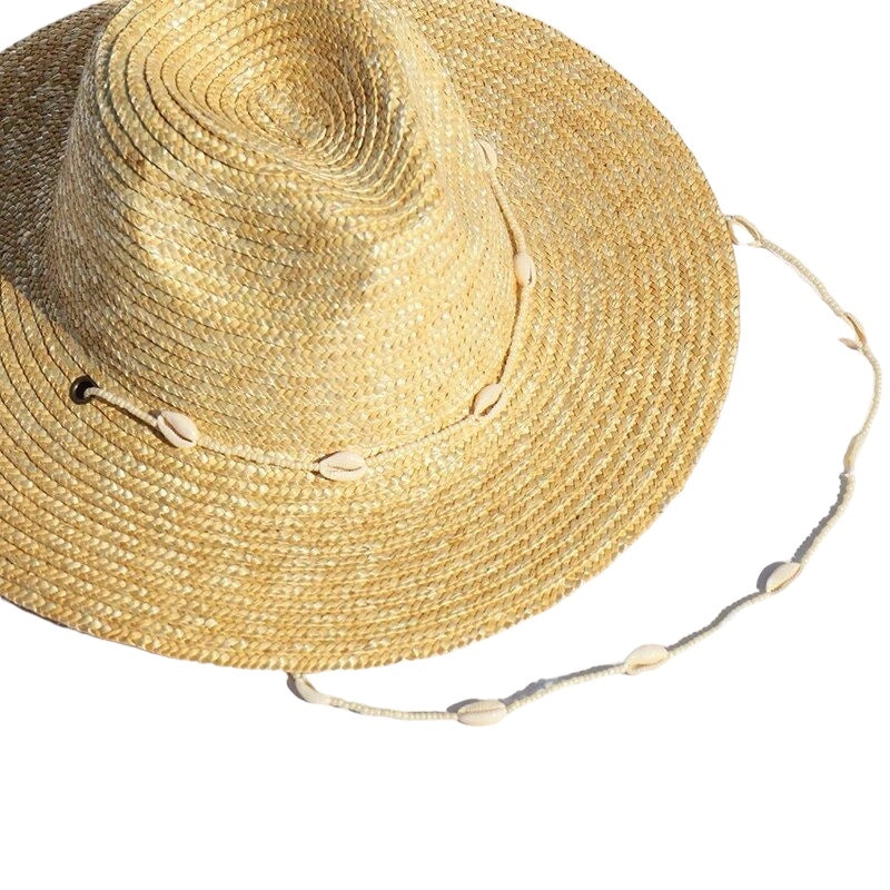 1917 Textured Straw Sun Hat w/ Seashells