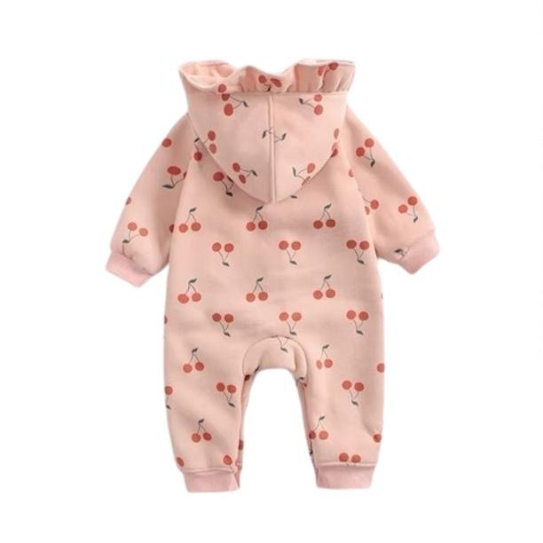 1love2hugs3kisses Baby Hooded Jumpsuit Cherry Pink