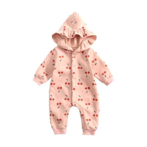 1love2hugs3kisses Baby Hooded Jumpsuit Cherry Pink