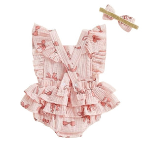 1love2hugs3kisses Baby Onesie Bows Ruffle Pink + Bow
