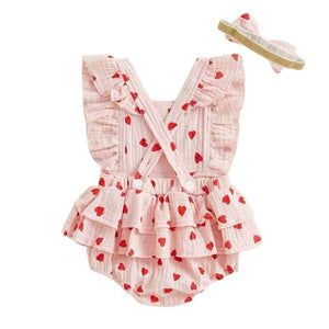 1love2hugs3kisses Baby Onesie Hearts Ruffle Pink + Bow