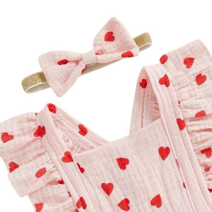 1love2hugs3kisses Baby Onesie Hearts Ruffle Pink + Bow