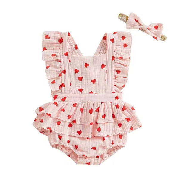 1love2hugs3kisses Baby Onesie Hearts Ruffle Pink + Bow