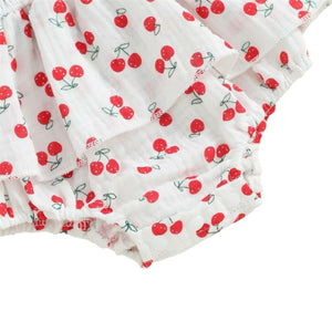 1love2hugs3kisses Baby Ruffle Onesie Cherry White