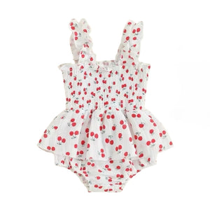 1love2hugs3kisses Baby Ruffle Onesie Cherry White