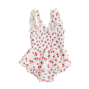 1love2hugs3kisses Baby Ruffle Onesie Cherry White