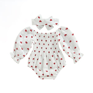 1love2hugs3kisses Baby White Onesie Longsleeve Red Hearts + Bow