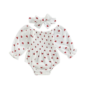 1love2hugs3kisses Baby White Onesie Longsleeve Red Hearts + Bow