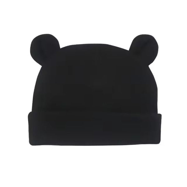 1love2hugs3kisses Newborn Baby Hat With Ears Black