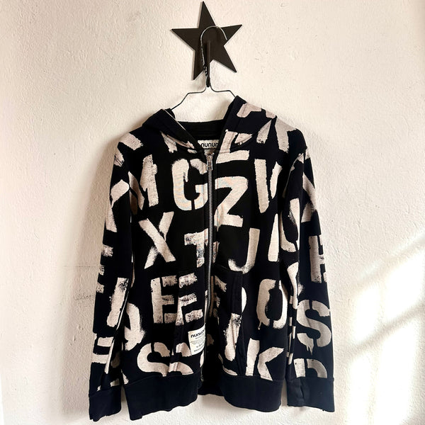 Pre-loved Nununu Black Zip Hoodie Letters size 8-9 years