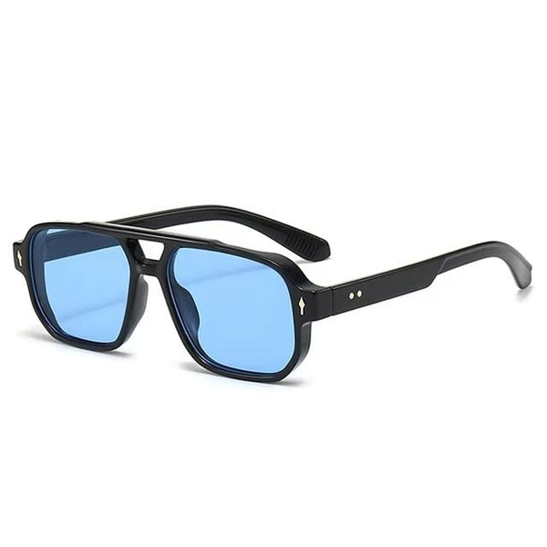 SquareDoubleBridgeMSunglassesBlackBlueLens