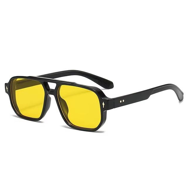 SquareDoubleBridgeMSunglassesBlackYellowLens