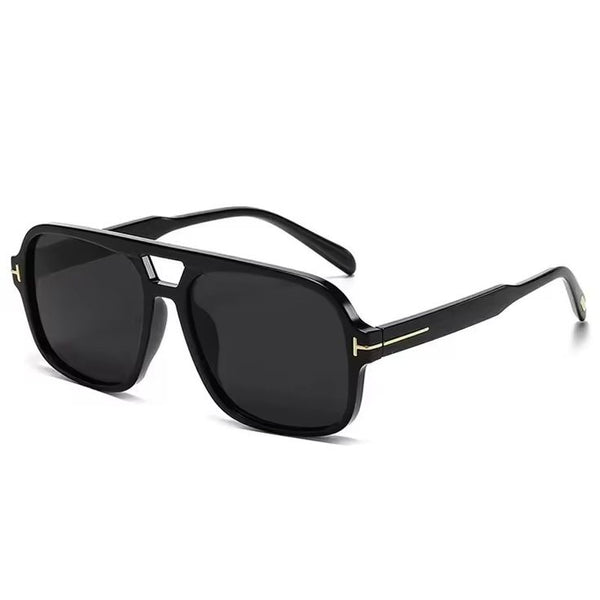 SquareDoubleBridgeSunglassesBlackBlackLens