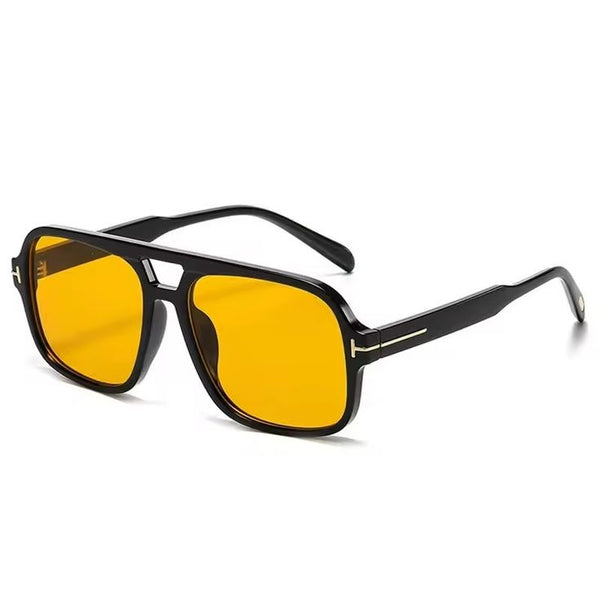 SquareDoubleBridgeSunglassesBlackYellowLens